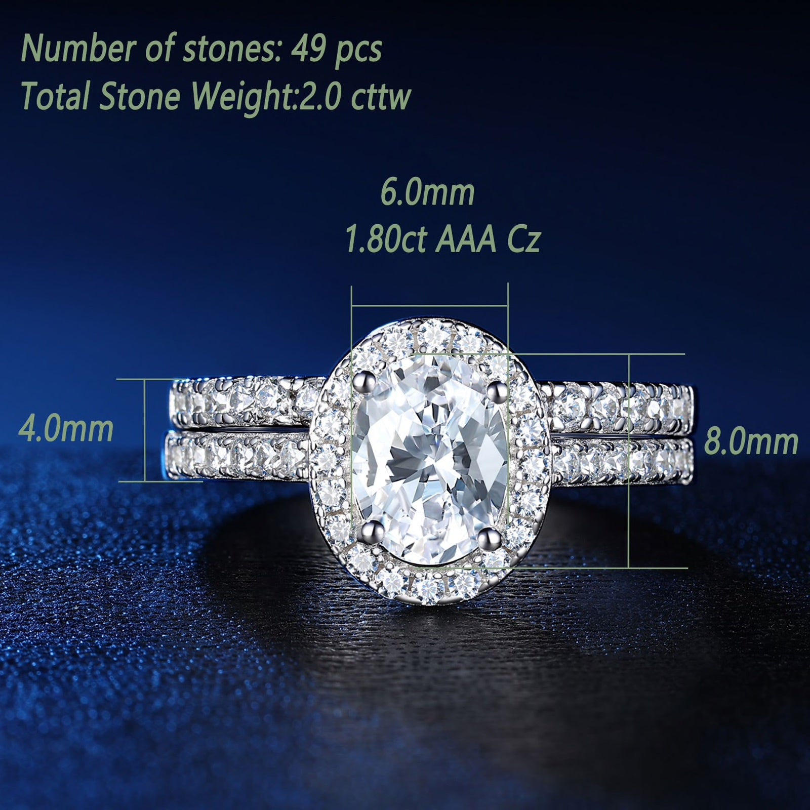 Anillo Dazzling Halo de corte ovalado - Plata de ley 925 - Zirconia cúbica 5A