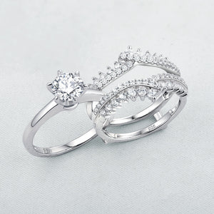 Solitaire Arc Ring Set - Detachable Guard Band 5A CZ - 2 Pcs 925 Sterling Silver