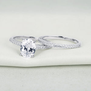 Juego de anillos de forma ovalada 2 piezas - Plata de ley 925 - 1.9Ct 5A CZ Banda recta