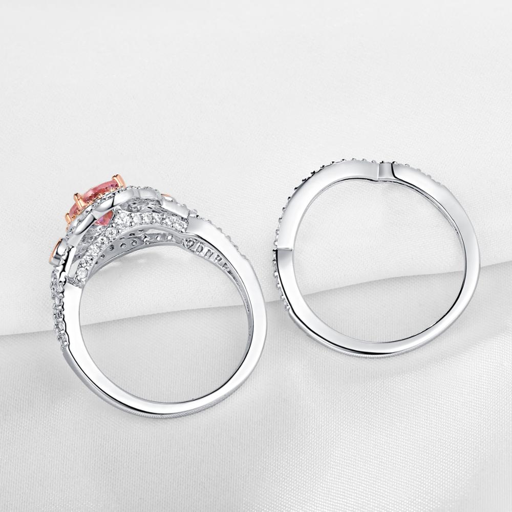 Aurora - Sterling Silver Designer Ring Set -Women Rose Gold Color Pink Oval-AAA Zirconia