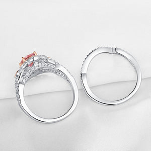 Aurora - Sterling Silver Designer Ring Set -Women Rose Gold Color Pink Oval-AAA Zirconia