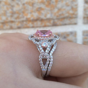 Aurora - Sterling Silver Designer Ring Set -Women Rose Gold Color Pink Oval-AAA Zirconia