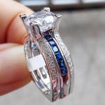 Cargar imagen en el visor de la galería, Conjuntos nupciales de plata de ley - 1,8 quilates BOLD corte redondo lados azules - 5A CZ
