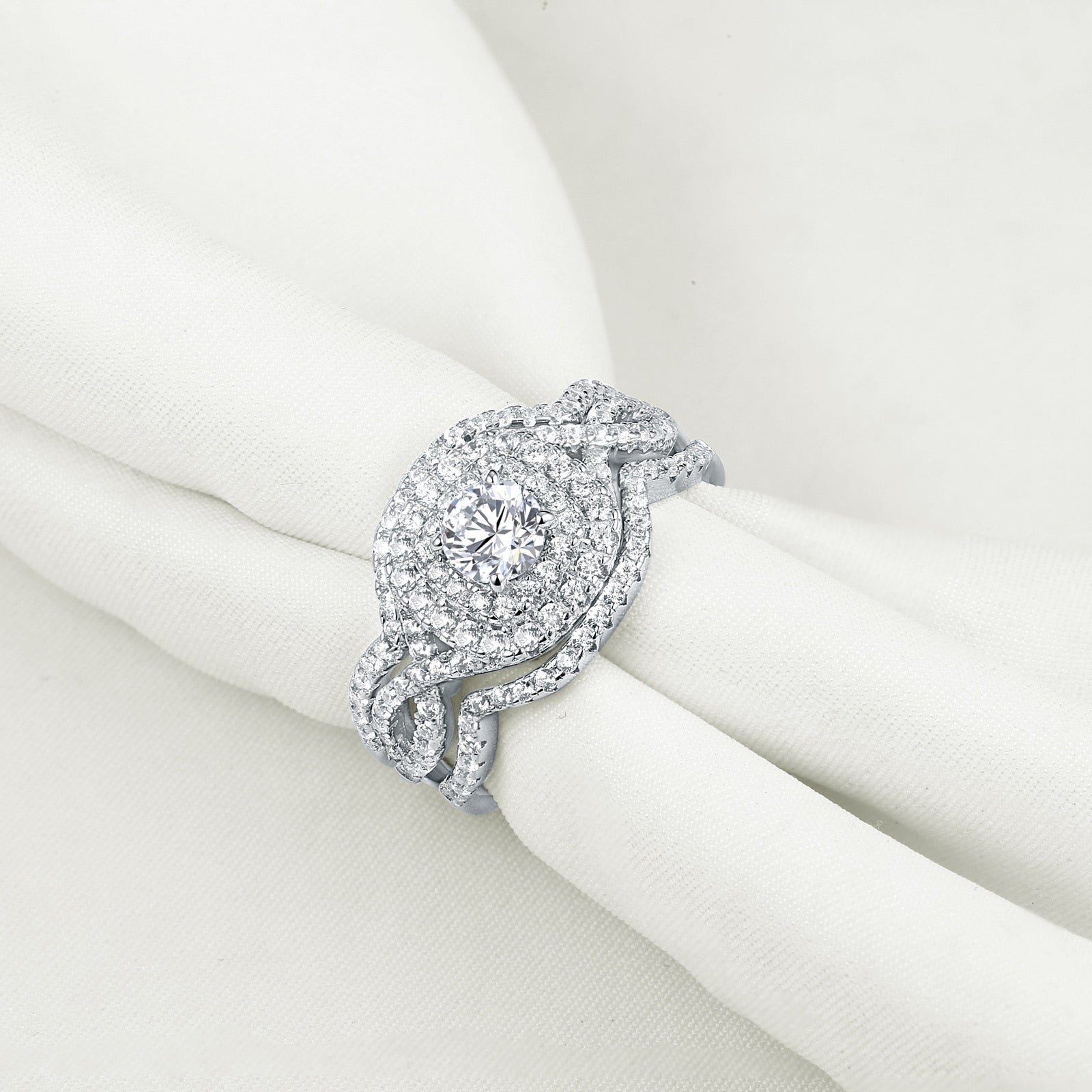 Anillos de boda de plata de ley de 2,1 quilates, 3 piezas de piedras CZ