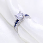 Cargar imagen en el visor de la galería, Conjuntos nupciales de plata de ley - 1,8 quilates BOLD corte redondo lados azules - 5A CZ
