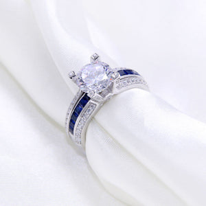 Conjuntos nupciales de plata de ley - 1,8 quilates BOLD corte redondo lados azules - 5A CZ