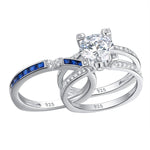Cargar imagen en el visor de la galería, Conjuntos nupciales de plata de ley - 1,8 quilates BOLD corte redondo lados azules - 5A CZ
