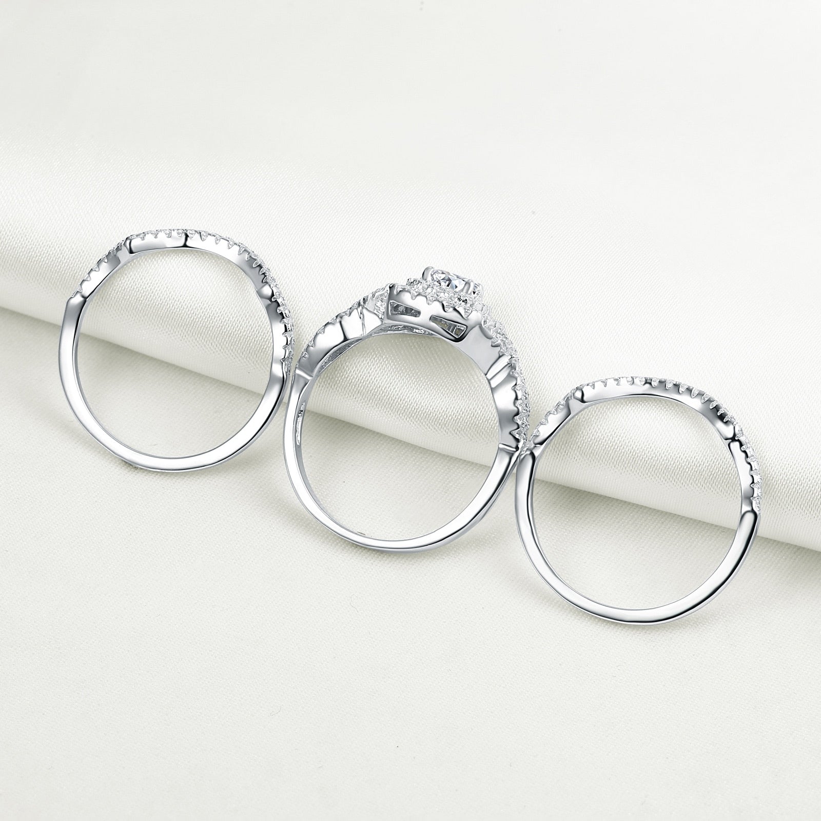 Anillos de boda de plata de ley de 2,1 quilates, 3 piezas de piedras CZ