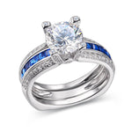 Cargar imagen en el visor de la galería, Conjuntos nupciales de plata de ley - 1,8 quilates BOLD corte redondo lados azules - 5A CZ
